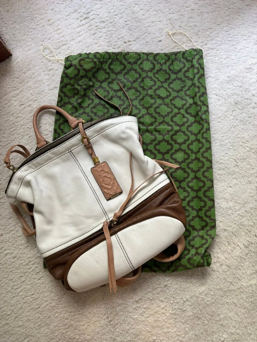 orYANY Holly Color Blocked Cream and Brown Leather Backpack NWOT